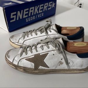 Used Golden Goose Super Star in Navy and White